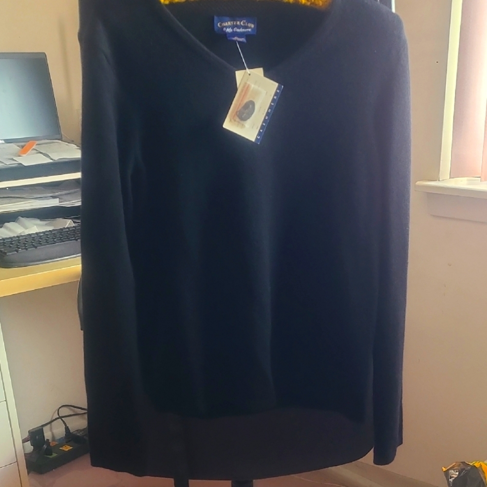 Charter Club Black Cashmere Sweater V- Neck XL